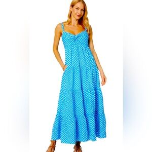 Lilly Pulitzer Shylee Cotton Maxi Dress Boca Blue Double   Checking Sz 14
